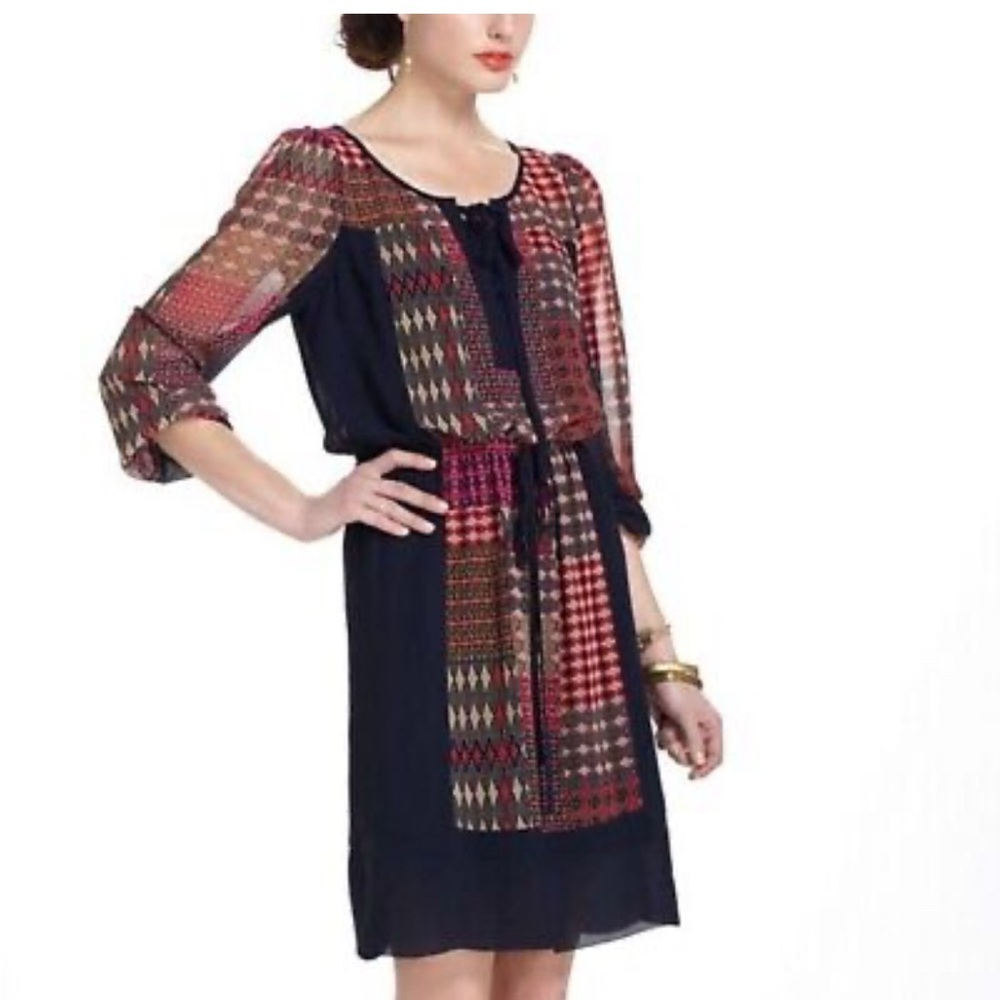 Maeve Black and Red Patterned Mini Dress